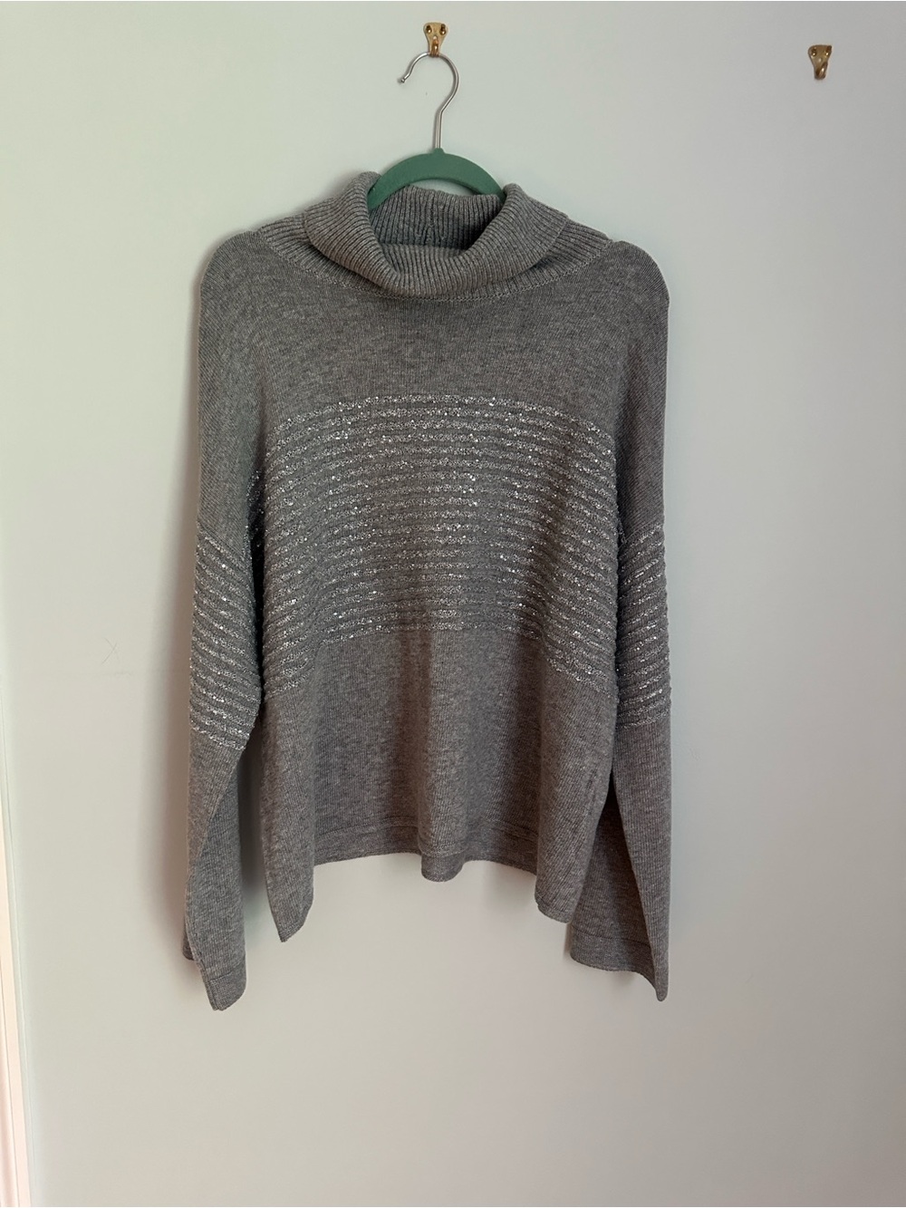 Boston Proper Gray Sequin Cowl Neck Sweater